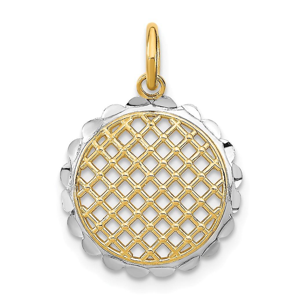 14k Due Tono Oro Piccolo Girasole Pendente Collana Con O ring Ritagliato Bianco Sparkle-Cut Edge-Ciondolo per Le Donne
