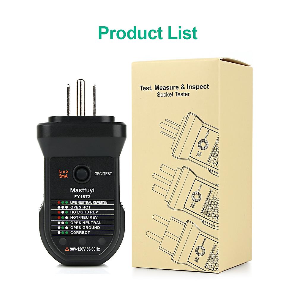 Rcd Electric Socket Tester Outlet Test For Polarity Detector Automatic Neutral Point Charged Grounding Wire Circuit Us/eu Plug