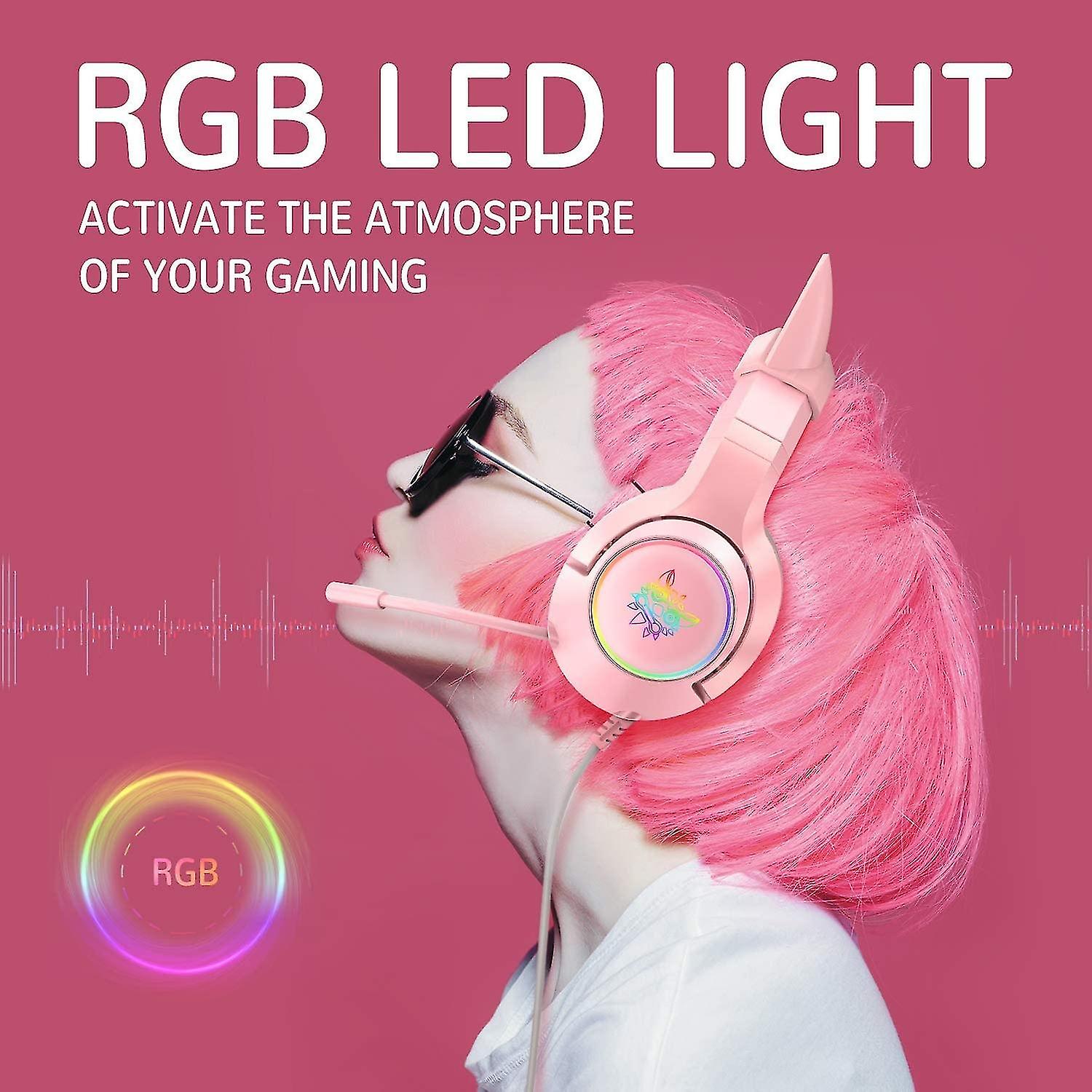 Gel Cat Ears Gaming Headset Compatible With Xbox One, Ps4, Ps5, Pc - Pink
