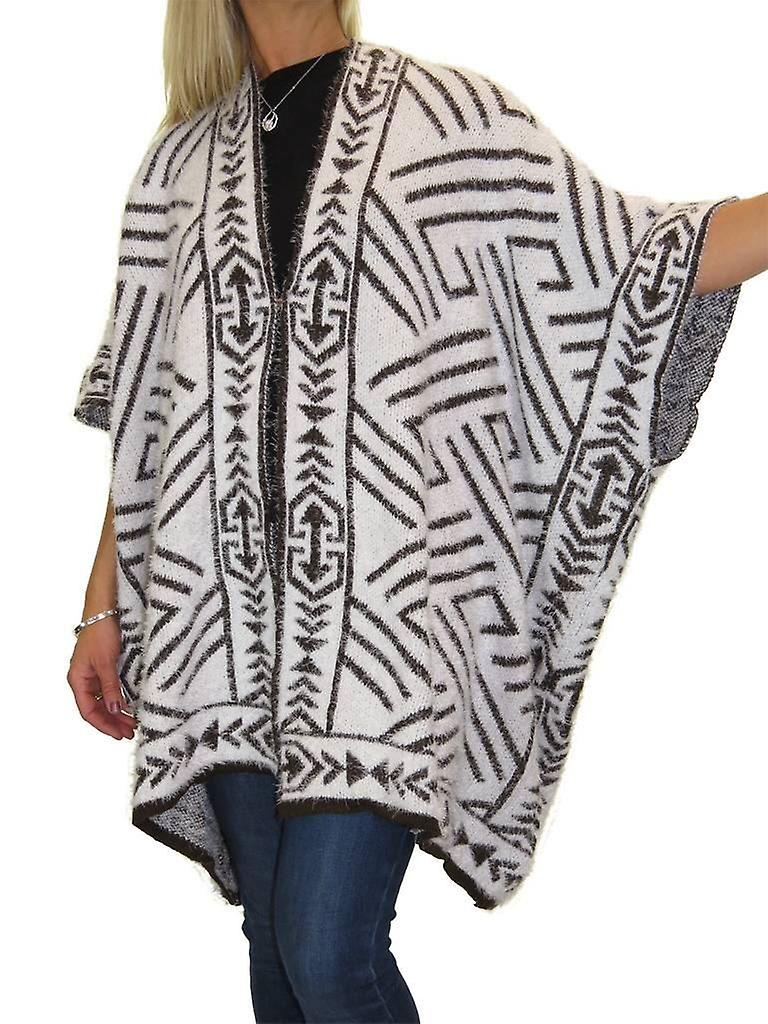 Women's Winter Open Front Soft Fluffy Kint Shawl Poncho Ladies Aztec Oversized Casual Warm Square Cape Wrap 8-20