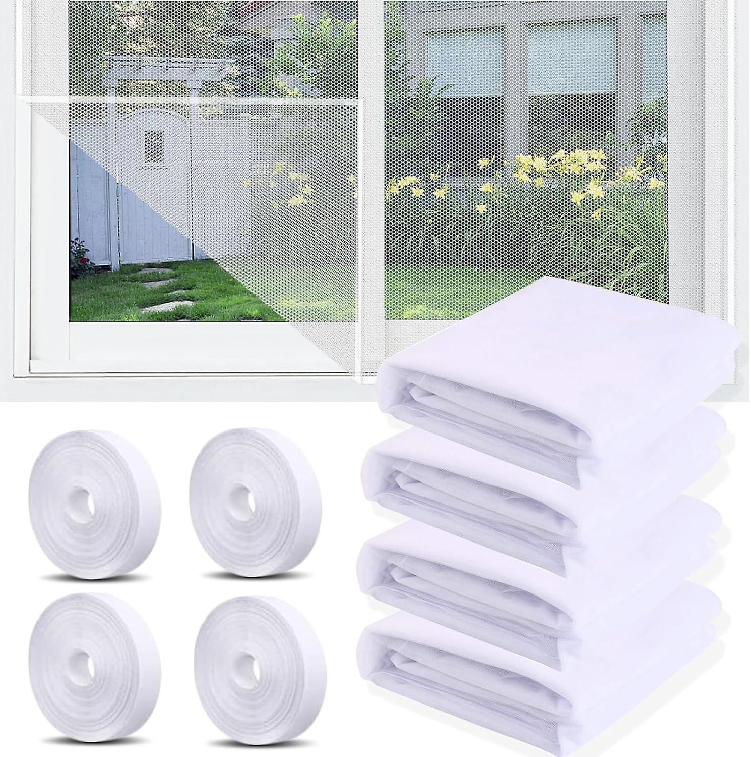 4 Pcs Window Mosquito Net, 150x130cm Mosquito Net for Window, Cuttable Mosquito Net Cloth with 4 Rolls of Self-Adhesive Strips,black