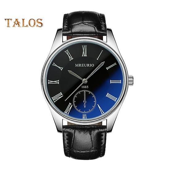 Men Quartz Watch Round Dial Roman Number Blue Light Faux Leather Band No Delay Time-checking High Accuracy Daily Wristwatch Analog Watch