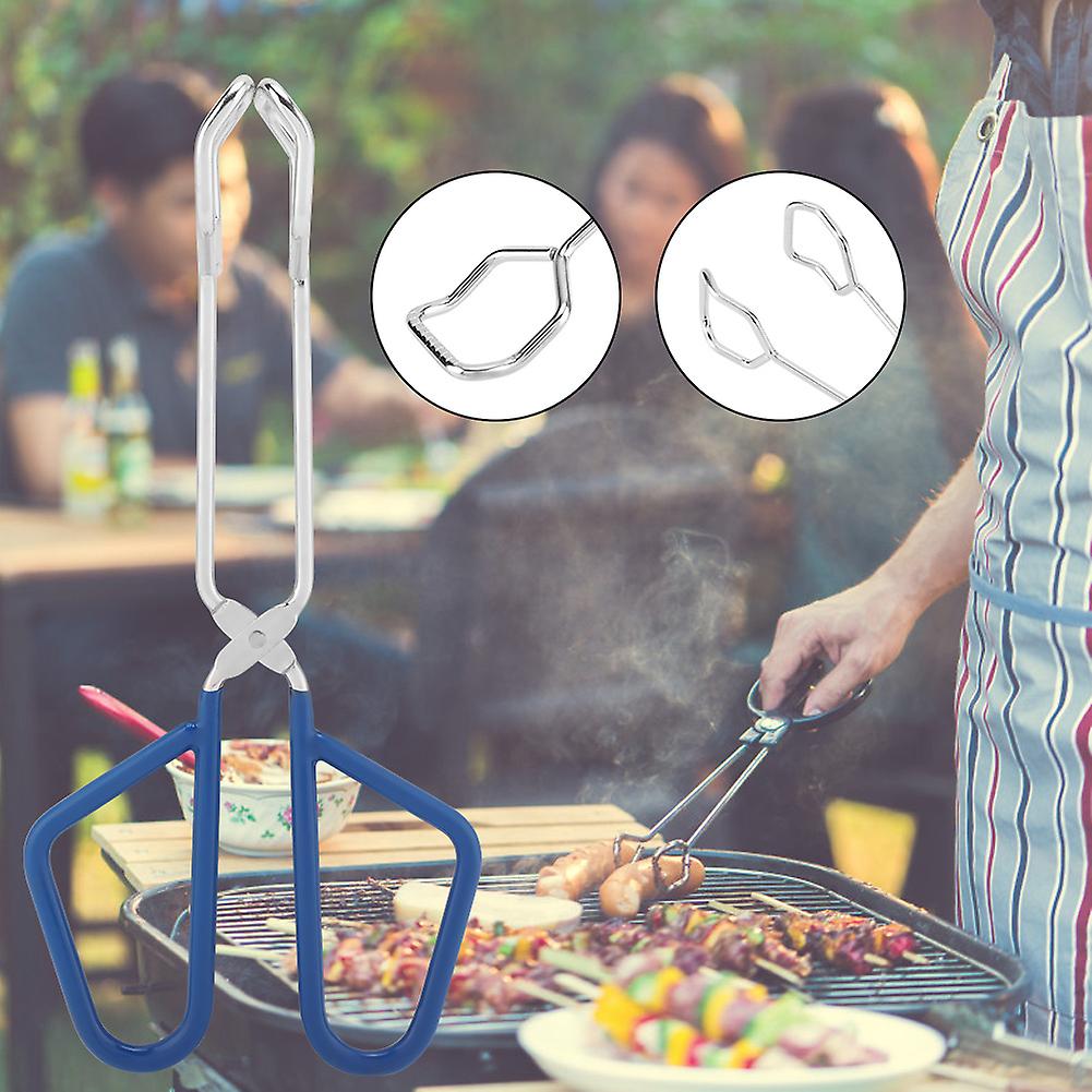 Stainless Steel BBQ Clip Buffet Food Tongs Meat Steak Kitchen Clamp Serving Tool (Blue)