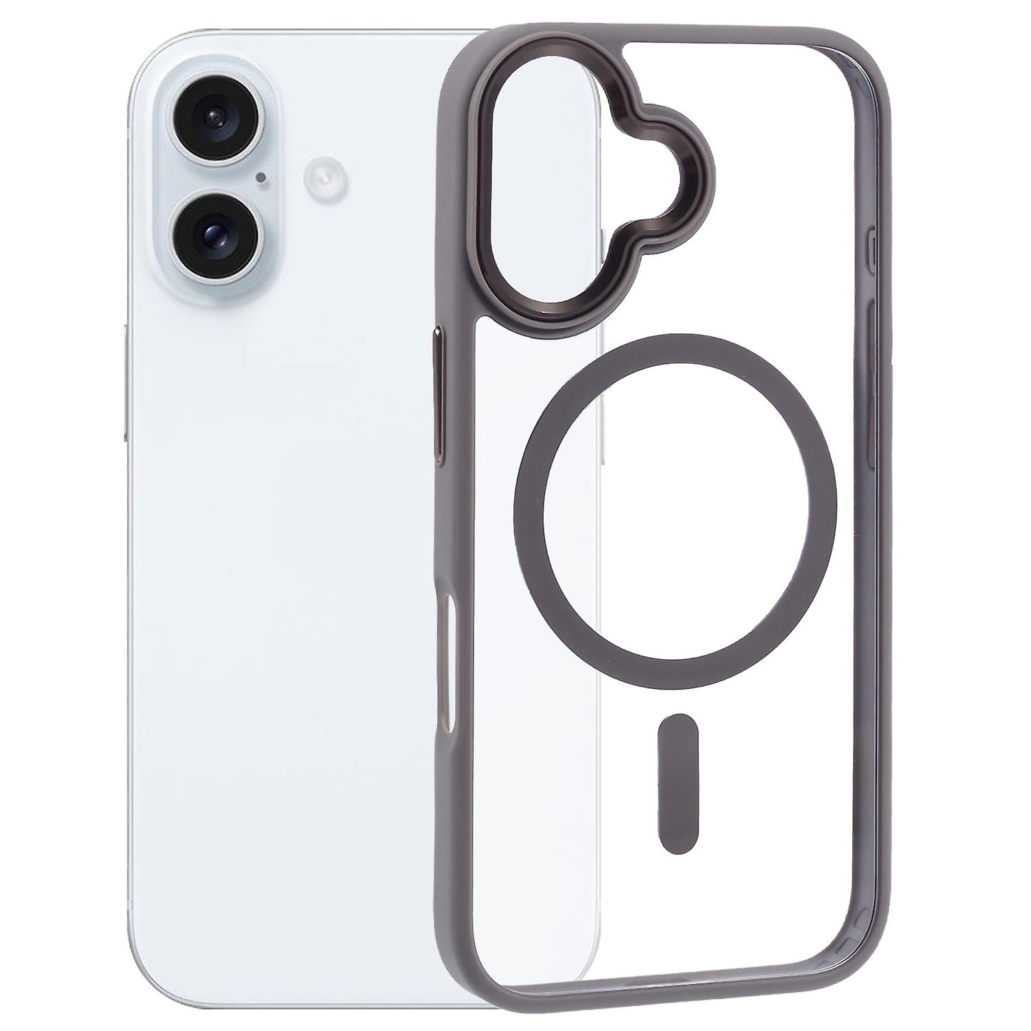 For iPhone 16 Plus Case Drop-proof PC+TPU Phone Cover Compatible with MagSafe - Grey