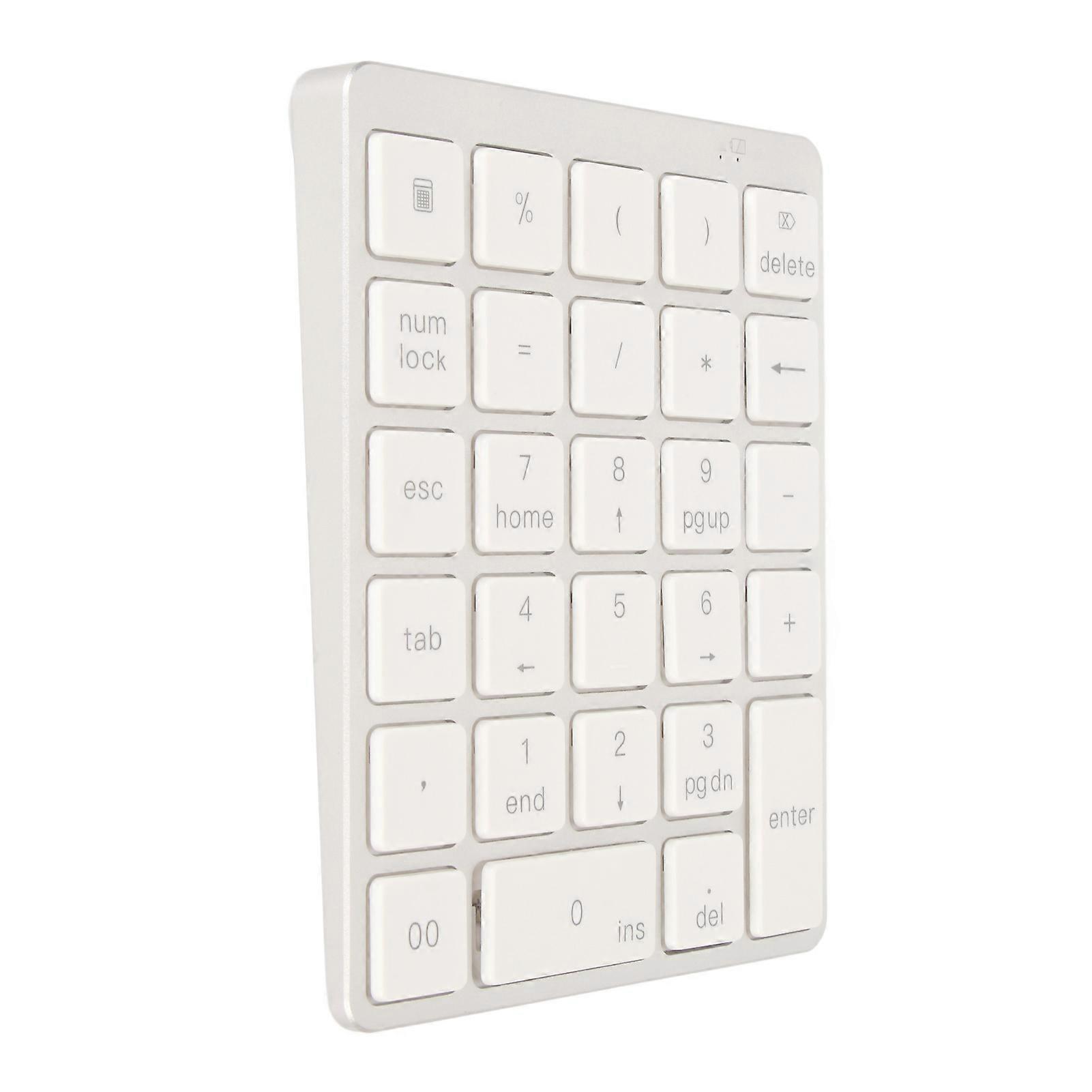 Numeric Keyboard Mini USB Rechargeable Wired 28 Keys Thin Portable Aluminum Alloy Silvery White 