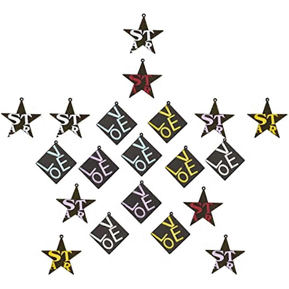 1 Box 2 Styles 20Pcs Spray Painted Resin Charms Resin Star with Word Charms Cellulose Acetate Rhombus Pendants