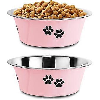 hundeskåler i stål, sklisikker gummibunn uten sølsikker glidende metallisolerte hundeskåler for store mellomstore små rasehunder (rosa, 3,6 kopper/29 oz)