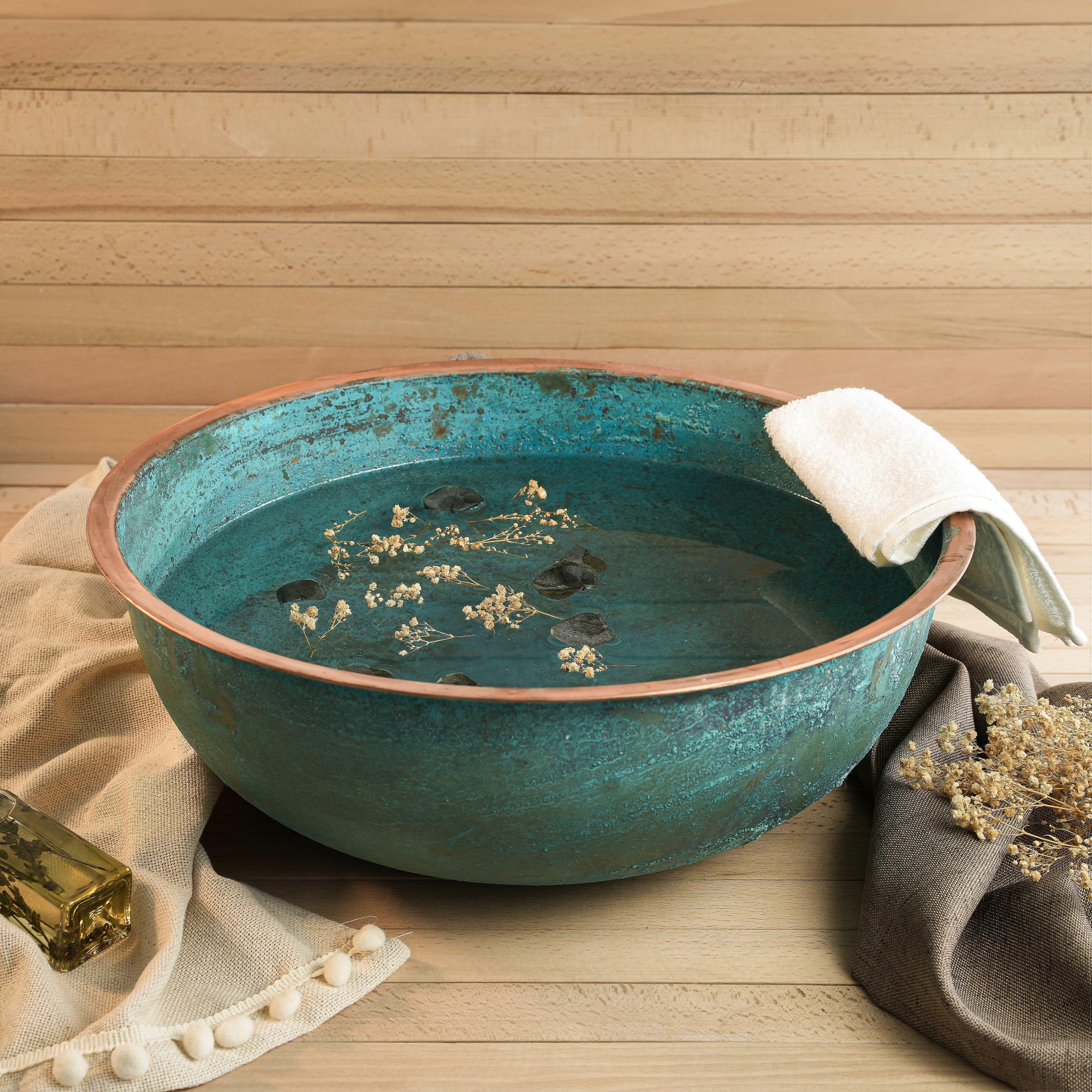 Handmade Dark Copper Pedicure Bowl Foot Soaking Bath | Copper Relaxing Basin Spa Foot Warming | 100% Solid Copper.