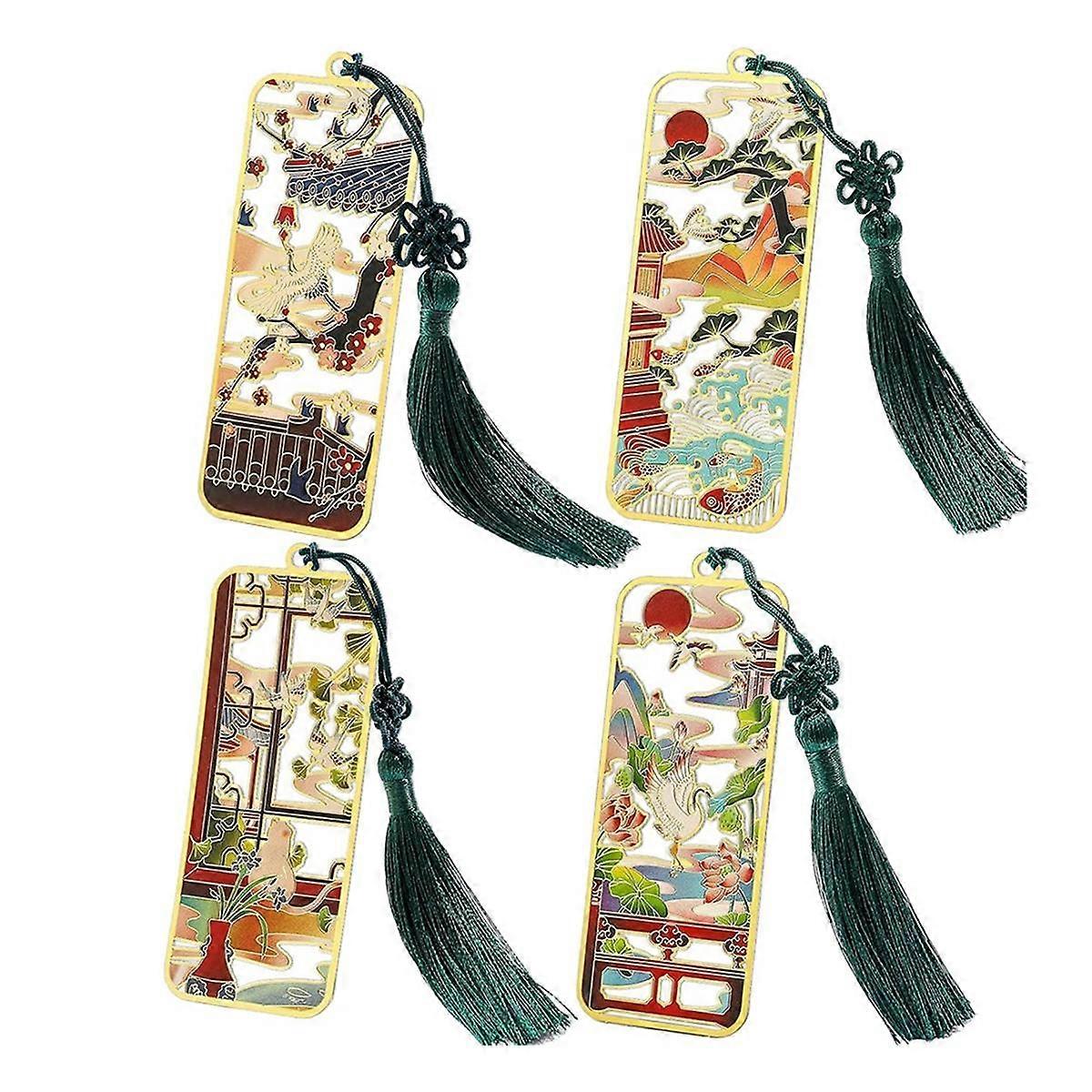 古代中国の宮殿アートブックマーク、猫、鯉、飛鶴、蓮のタッセル付きブックマーク、読書愛好家への贈り物