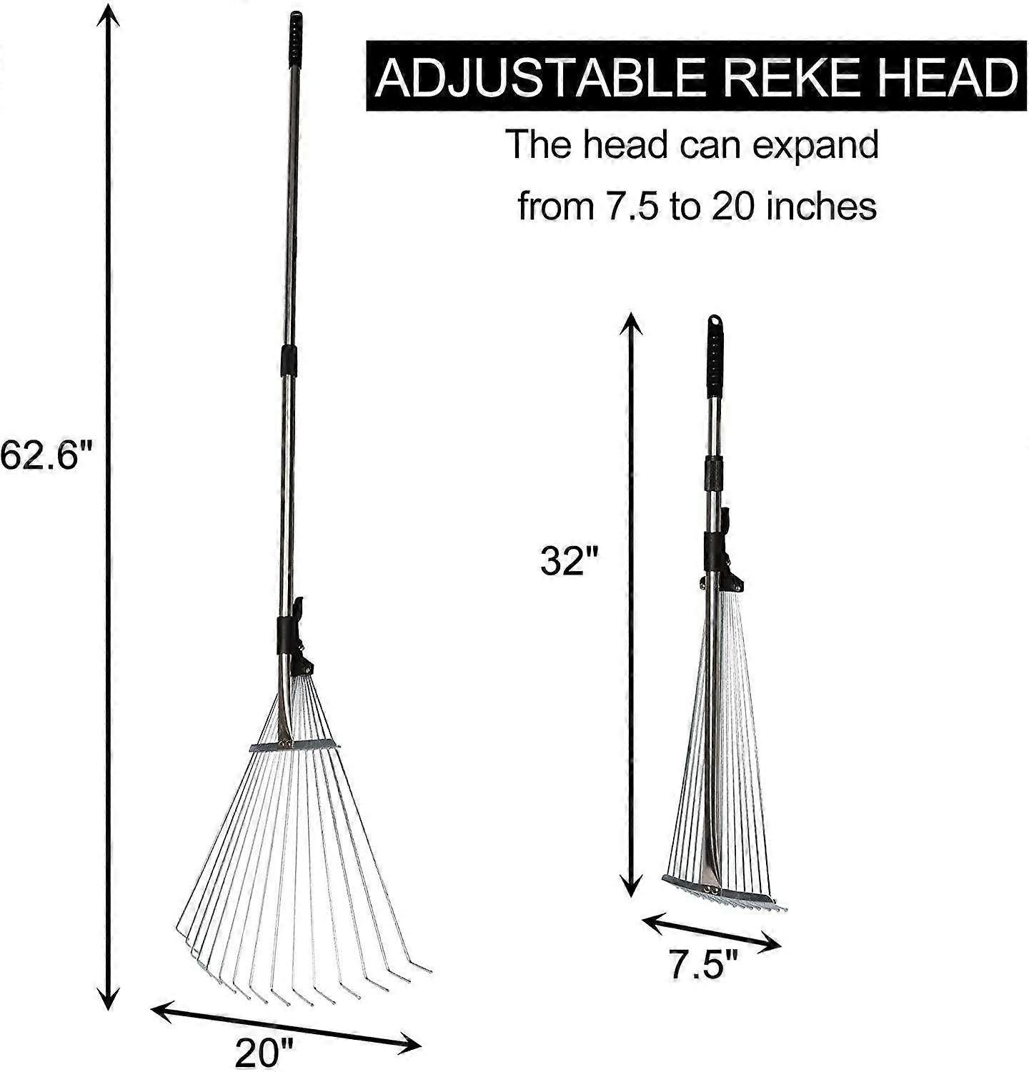 Garden Leaf Rake Adjustable Lightweight 62.6