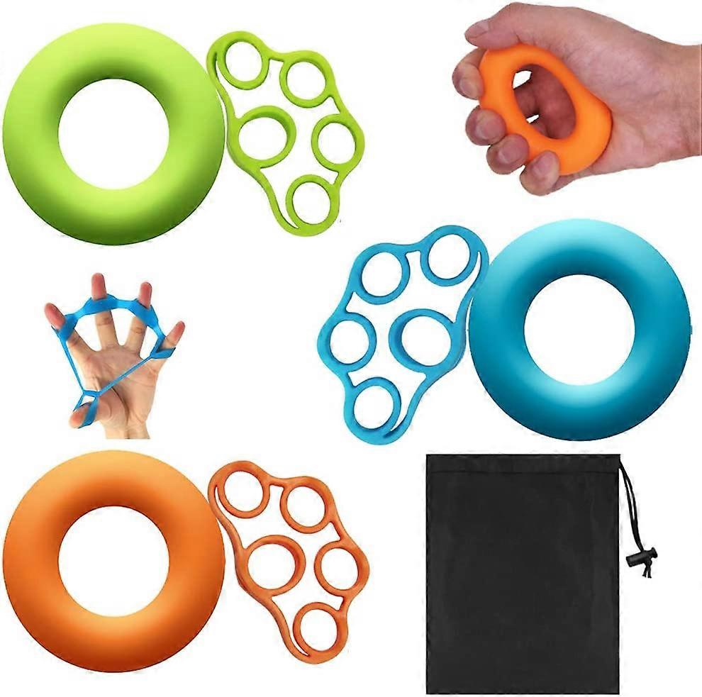 Hand Grips, Set of 6 3 Tier Grip Rings and Finger Resistance Bands with Carry Bag for Forearm Exerciser