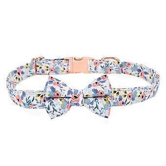 Hund Fliege Halsband Baumwolle Verstellbares Blumenmuster Katze Fliege Halsband mit D Schnalle für Hunde und KatzenBlaue Blume S
