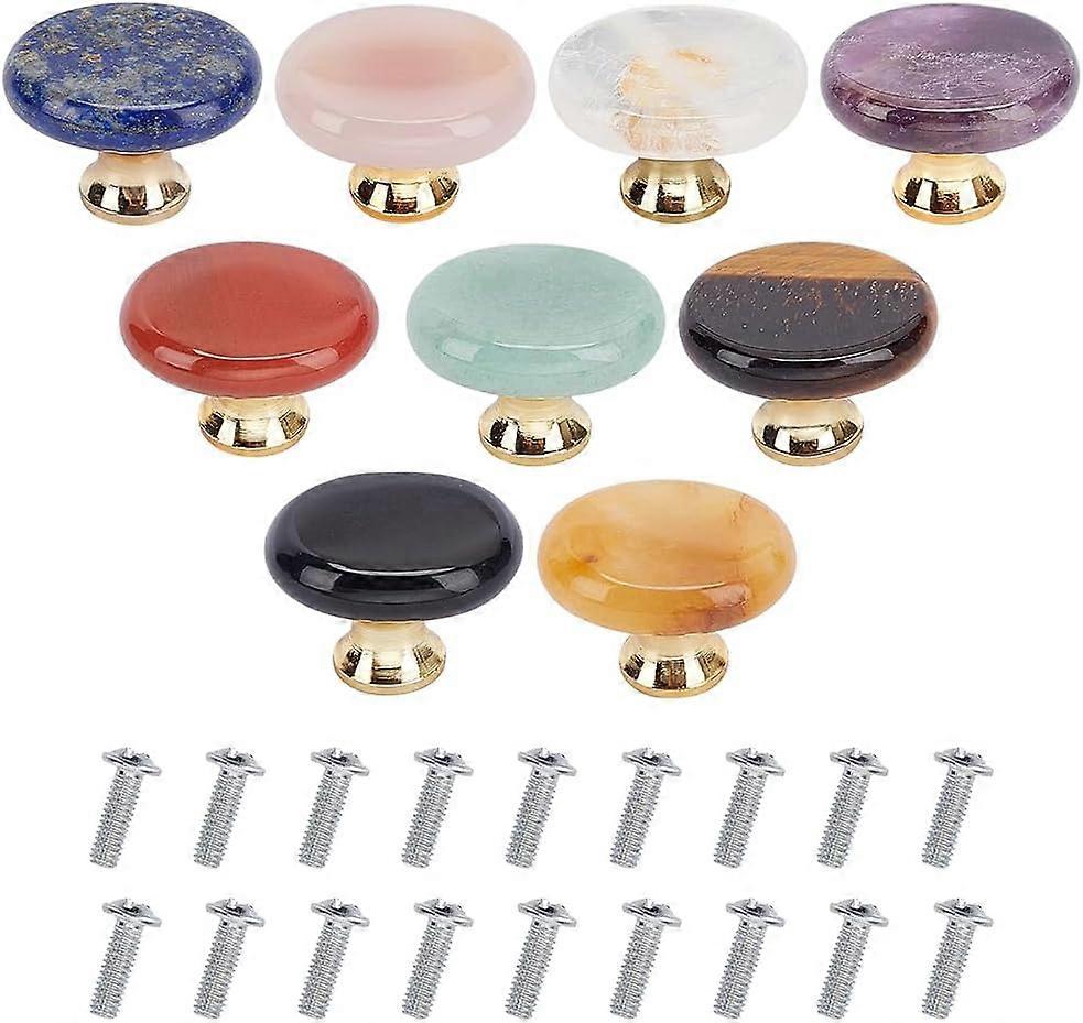 9 Colors Natural Drawer Knobs Gemstone Handmade Crystal Stone Cabinet Knobs Oval Pulls Handle Iron Screws for Wardrobe Kitchen Furniture Hardware Cupb