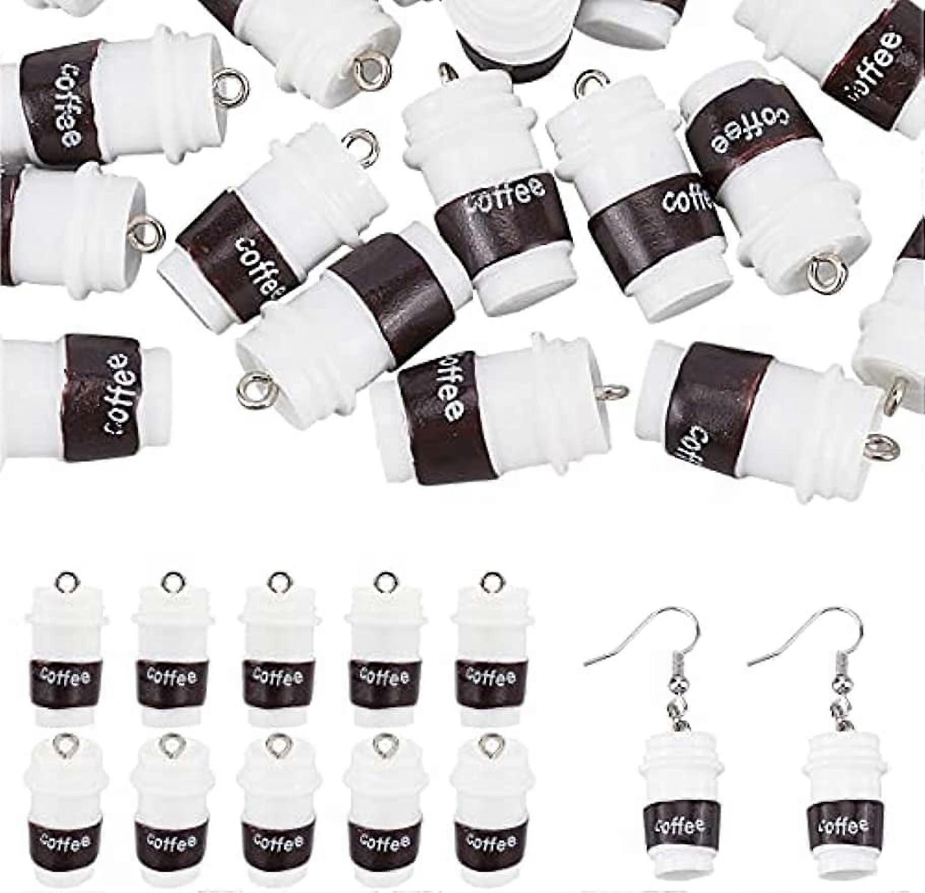 40Pcs Coffee Bottle Cup Charm Resin Mini Coffee Cup Charms with Loop Bulk and Word Coffee