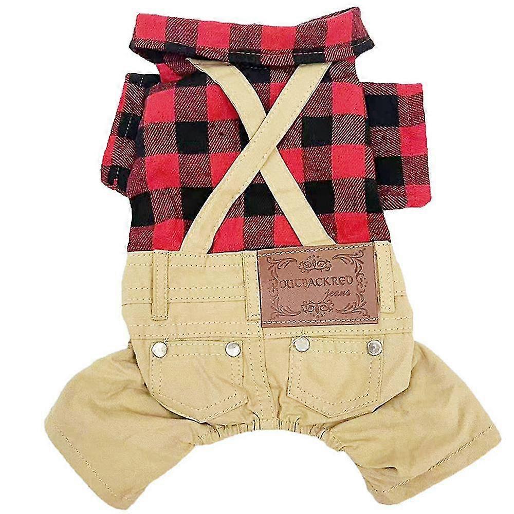 ملابس ملابس الأليفة ملابس الصبي بذلة أسود / أحمر منقوشة قميص أعلى مع وزرة ملابس جرو