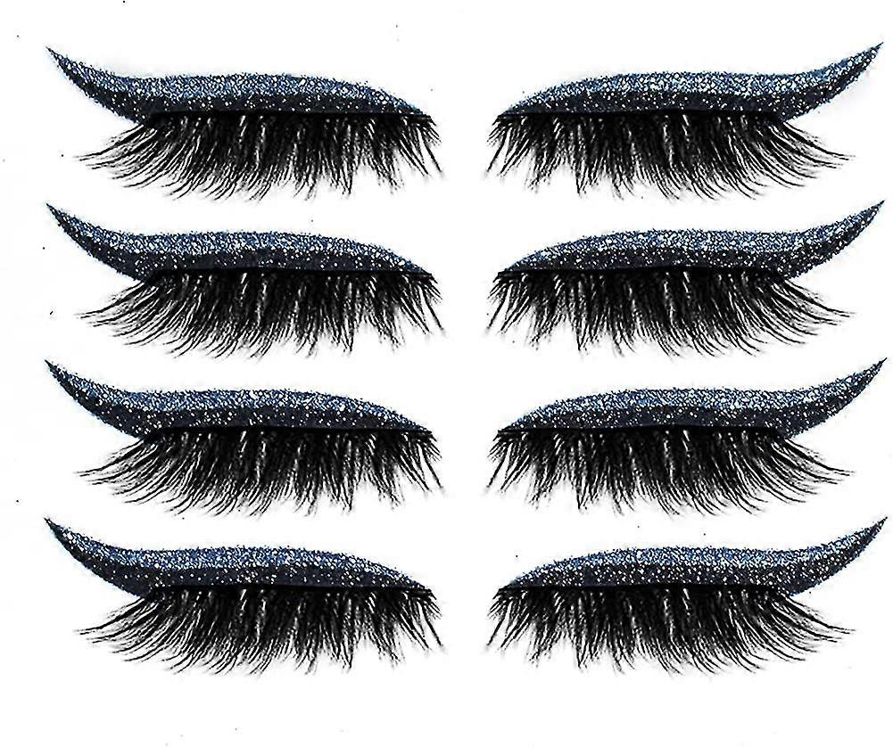 4 pairs of false eyelashes with eyeliner sticker, 2 in 1 3d eyelashes, natural