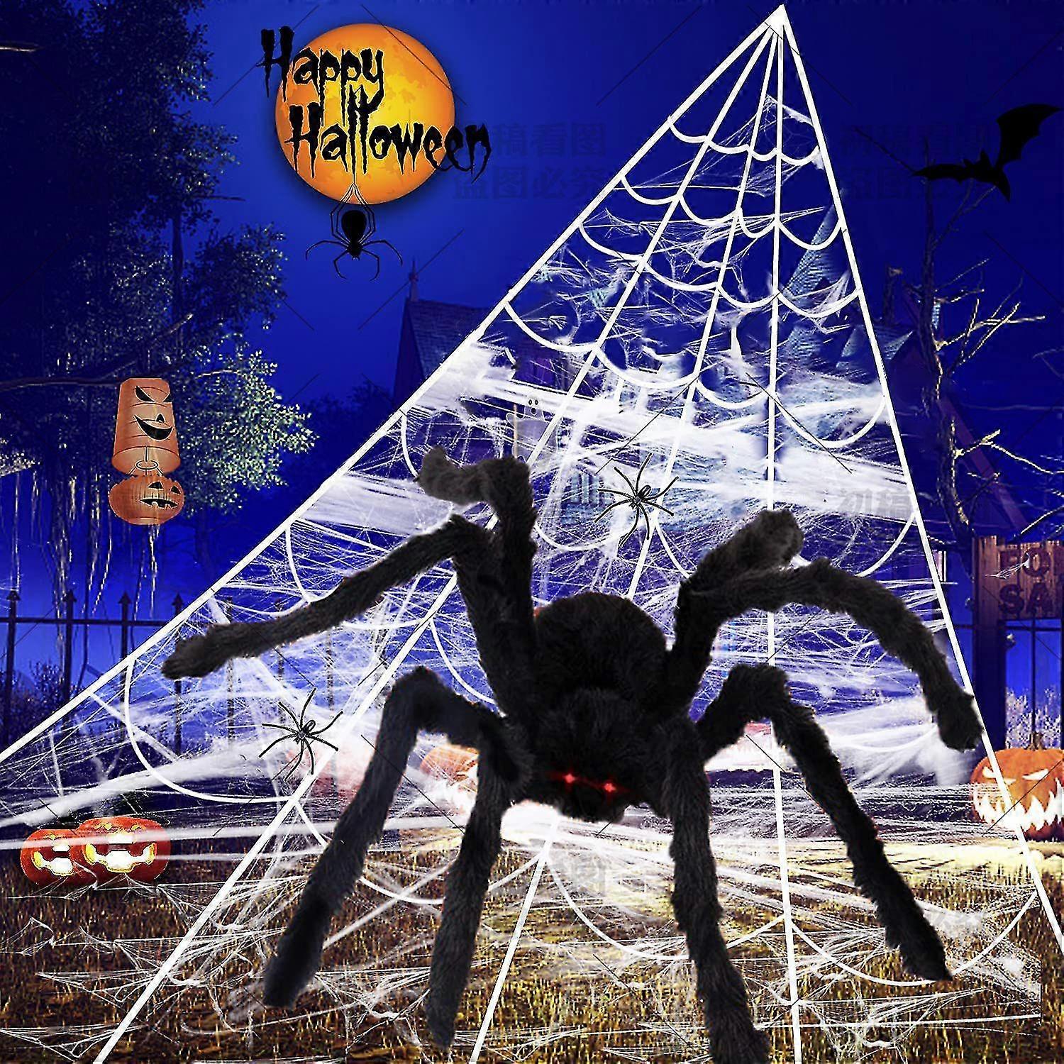 Halloween Giant Spider Decorations, 75cm With 5*4.8m White Triangular Net Realistic Large Scary Skull Spider, Fake Hairy Spider,for Halloween Indoor O