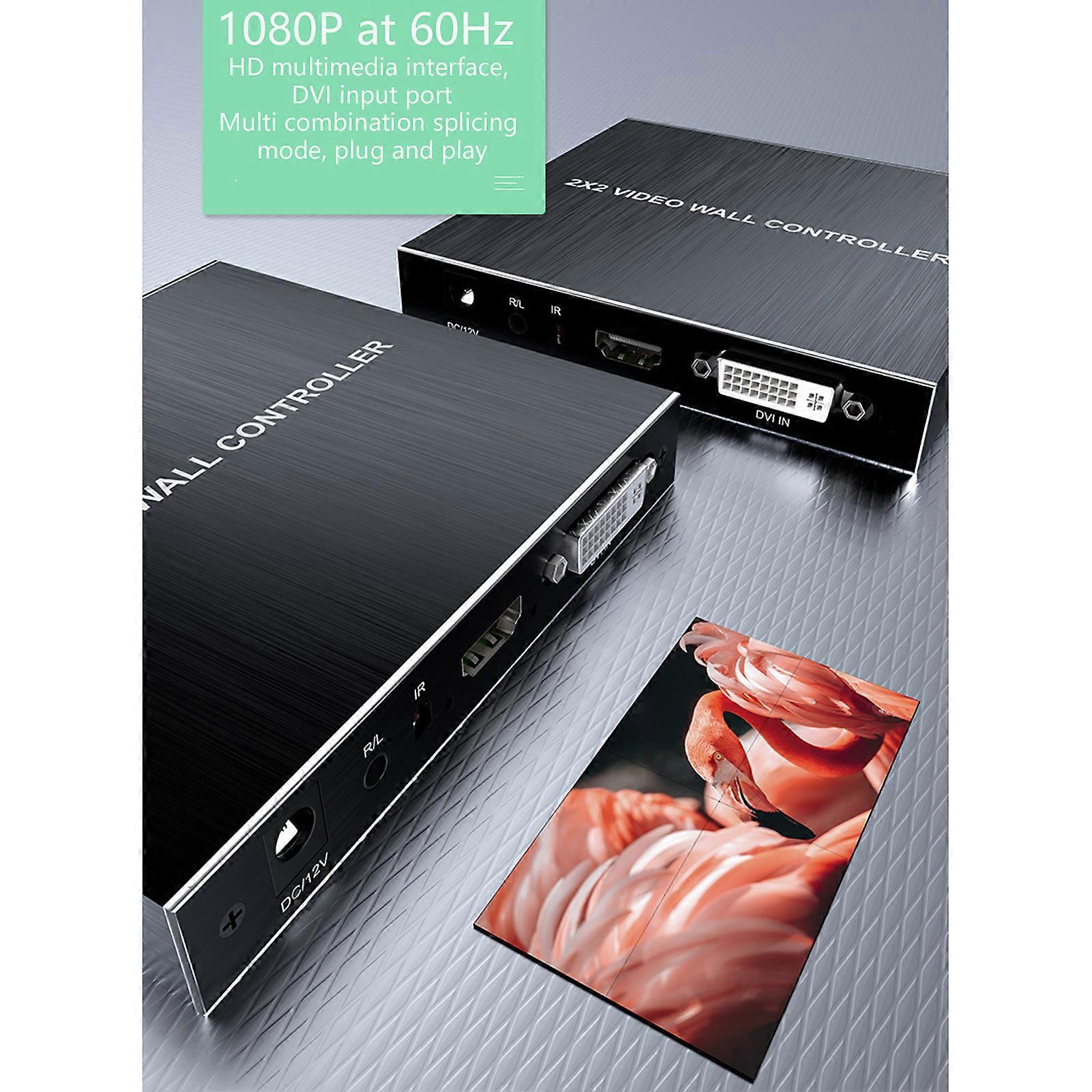 2x2 TV Splicer 4K 1 Input 4 Outputs 180 Degrees Rotatable TV Video Wall Controller for Television 100240V EU Plug NO.4727