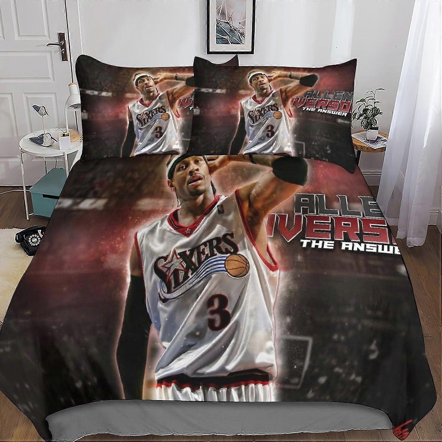Allen Iverson NBA 3D Print Duvet Cover Set Bedding Set with Zipper Closure, Soft Microfiber 3 Piece with Pillowcases for Kids and Adults