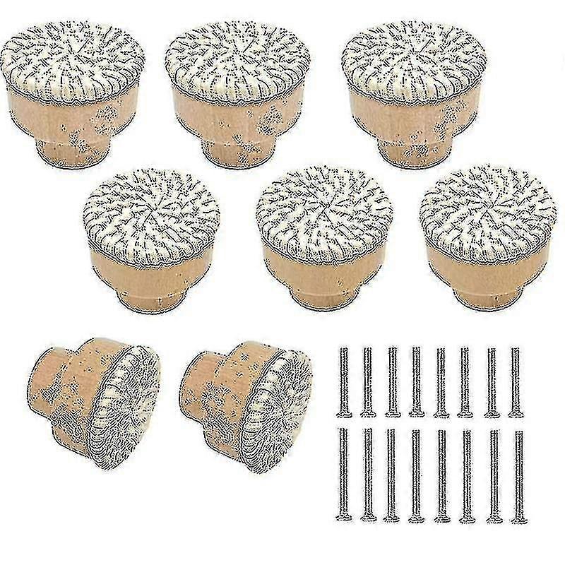 8 Pack Boho Rattan Knobs For Dresser Drawers Wood Cabinet Knobs For Wicker Decor Boho Rattan Drawer