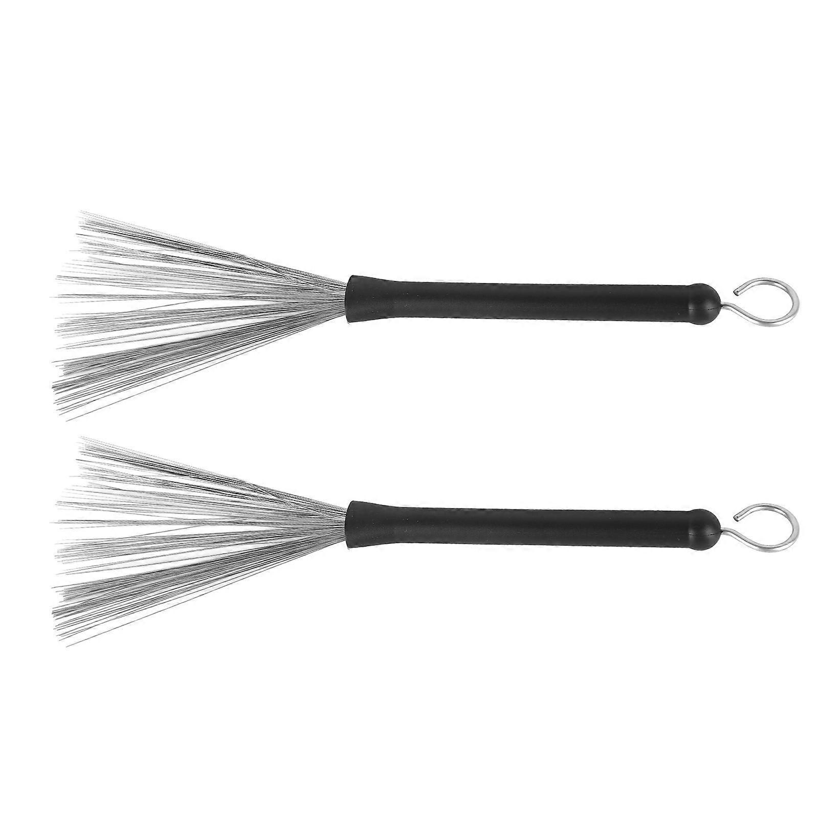 2Pcs Drum Brush Rubber Handle Steel Wire Bristles Retractable Portable Drum Stick Brush