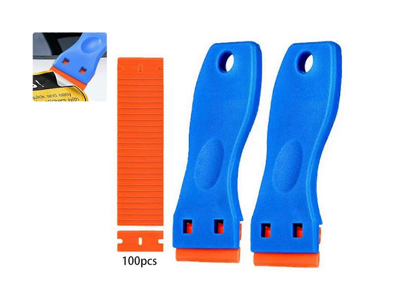 2Pcs Plastic Scrapers with 100 Plastic Blades No Scratch Sticker Cleaning Tool