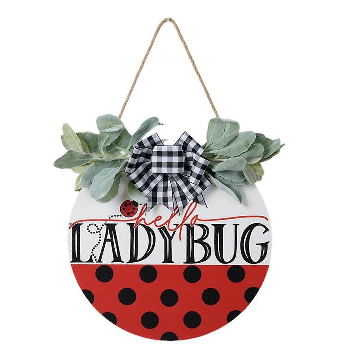 Red Spring and Summer Welcome Sign for Front Door, Rustic Ladybug Decorative Wall Sign, Suitable fo