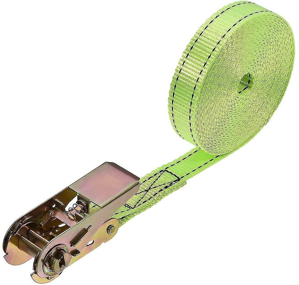 Ratchet Tie Down Lashing Strap 7mx25mm 800kg Load Cap Polyester For Moving Cargo. Green