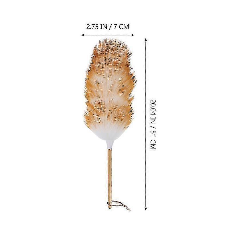 1pc Household Handle Duster Supple Wool Feather Duster Dust Cleaning Tool (khaki)
