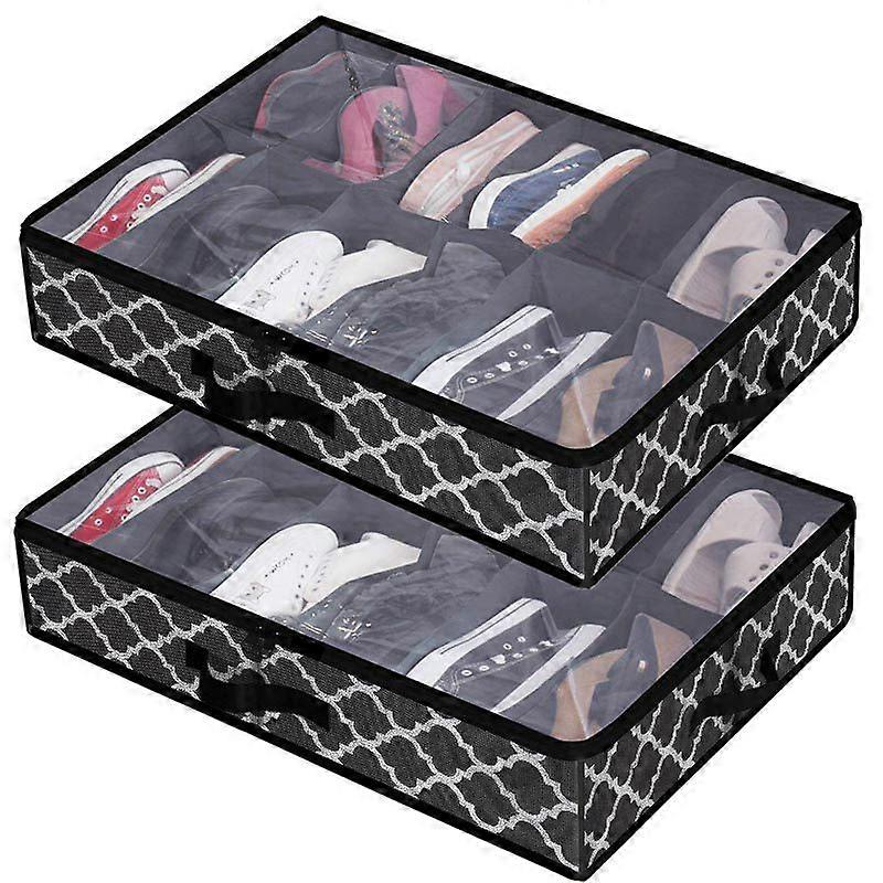 Under The Bed Shoe Organiser Fits 24 Pairs - Set of 2x12 Under Bed Storage Solution for any shoe size
