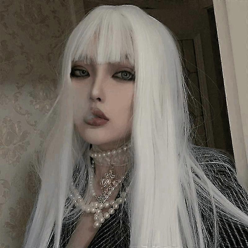Περούκες Συνθετικό Ευρωπαϊκό και Αμερικανικό Εξωτερικό Εμπόριο Περούκα Θηλυκό Λευκό Μακρύ Ίσιο Μαλλιά Αέρα Κτυπήματα Ιδιοσυγκρασία Πρόσωπο Επισκευή Cos Ψεύτικα Μαλλιά