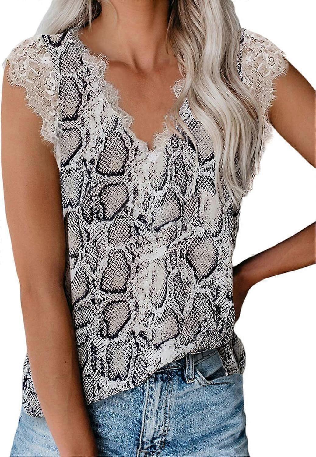Vrouwen V Hals Lace Strappy Bloemen Print Tank Top Mouwloze Blouse