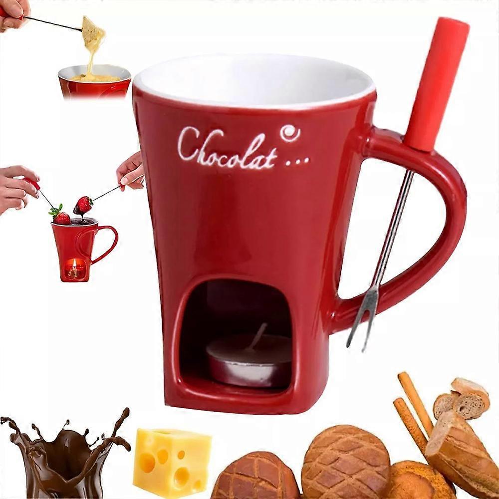 Chocolate Melting Mug, Fondue Cups , 130ml Ceramic Cheese Mug with Fork