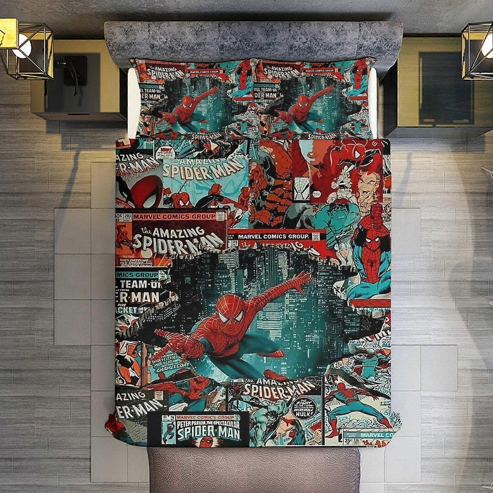 v3181  Bed Sheets Bedding 3 Piece Bedding Set,Spider-Man Magazines Comforter Set for Kids Boys Teen Men Tween 3D Lightweight Microfiber Bedding Sets (