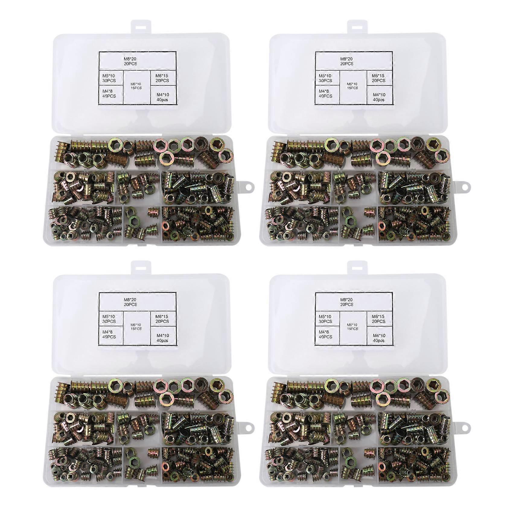 Threaded Inserts Nuts, Wood Insert Assortment Tool Kit, M4/M5/M6/M8 Furniture Screw Inserts Bolt Fa