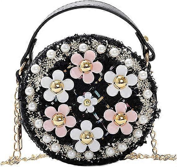 Little Girls Toddler Crossbody Purse with Pearl Flowers Mini Cute Princess Handbags Shoulder Chain Bag