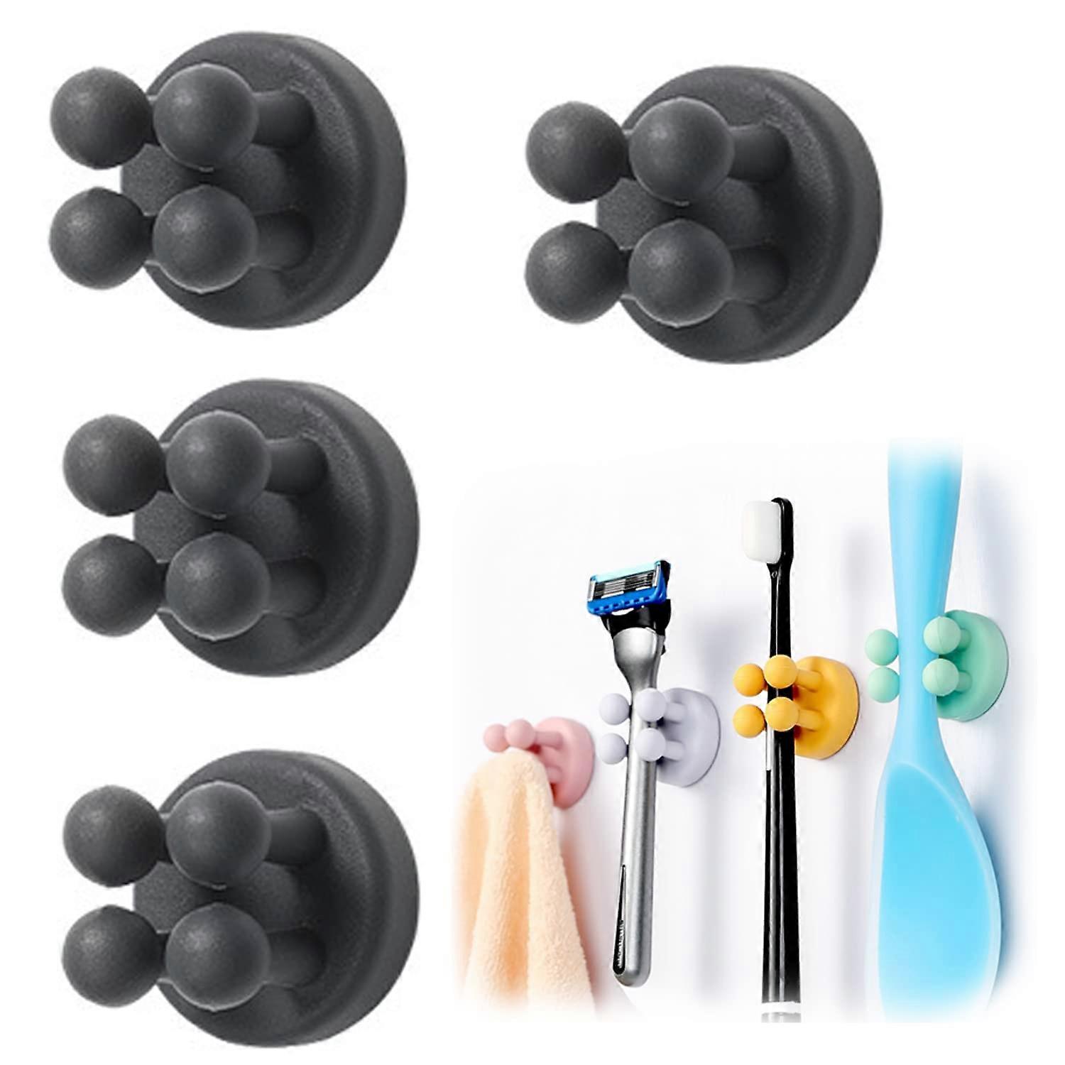 4 pcs Silicone Toothbrush Holder Multi-Function Hook Waterproof self Adhesive Single Toothbrush Hook Plug Holder