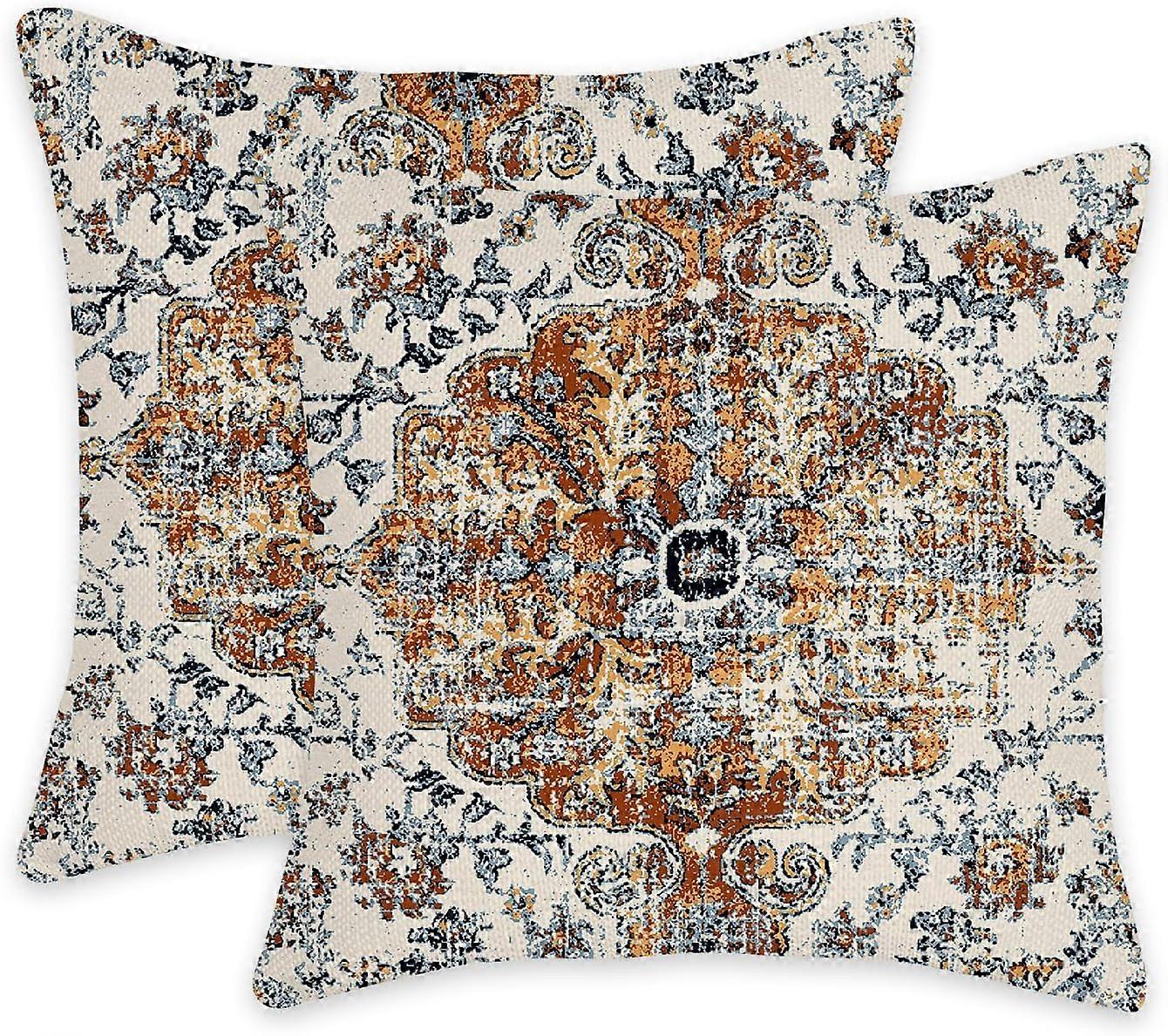 بوهو - جنوب غرب براون السجاد الأزرق خمر المنسوجة الملمس غطاء وسادة زخرفية حزمة من 2 طباعة على الوجهين المنزل داخلي وخارجي أريكة سرير ديكور ر