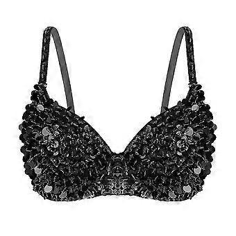 Womens Belly Dance Tops Sparkle Sequins Beading Padded Bra Top Belly Dancing Costumes Raves Party Pole Dance Dance Club Wear-Yvan
