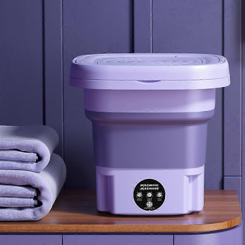 Foldable mini portable washing machine (folded height: 14.5 cm) - Purple Small electric washing machine for single apartments (with drain basket)