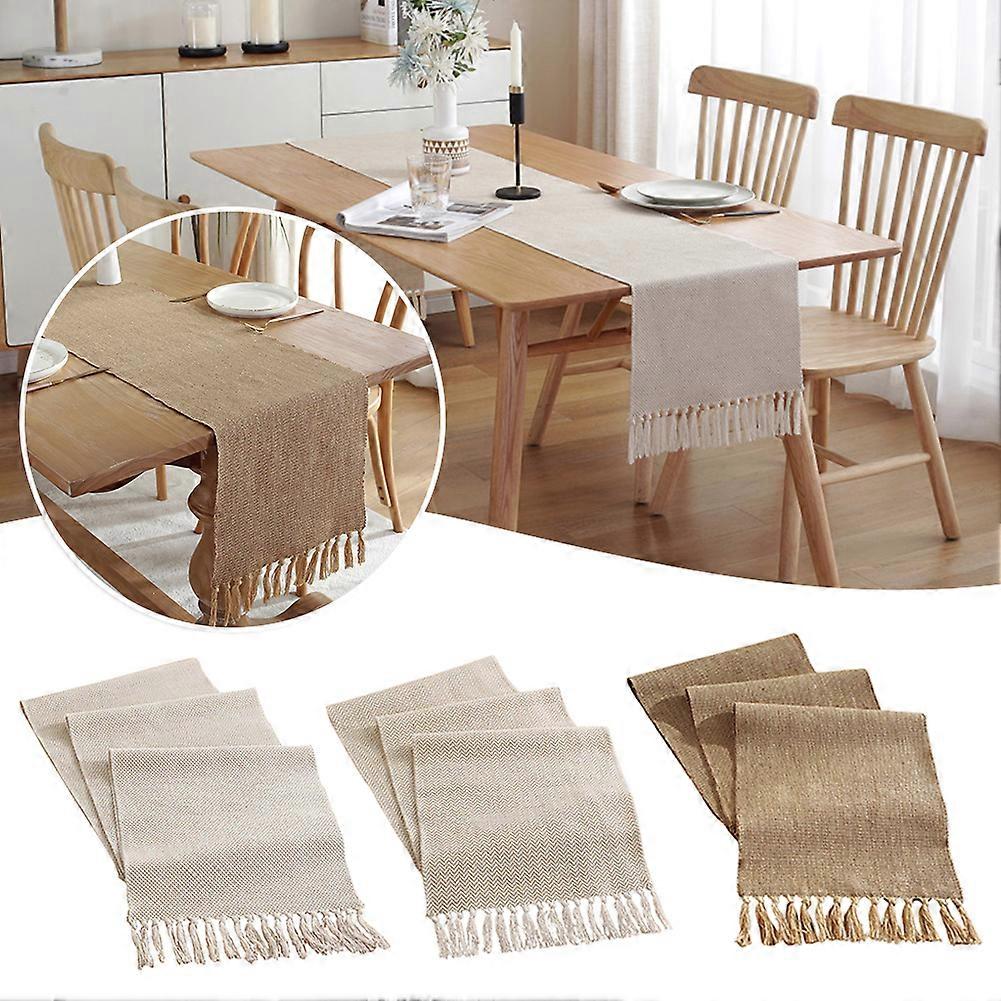 Boho Linen Table Runner, Farmhouse Rustic Burlap Table Runner with Tassels for Wedding Bridal Shower Dining Table & Home Dcor