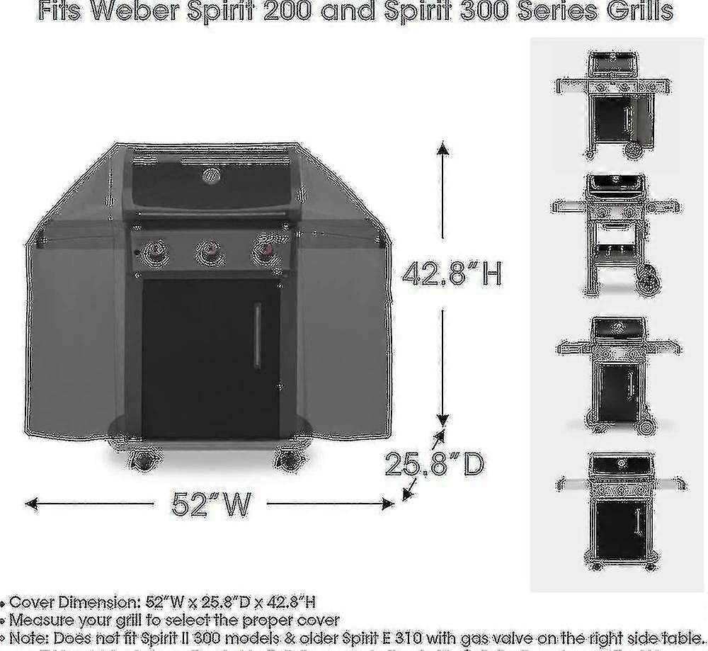 غطاء شواء 52 بوصة لسلسلة Weber Spirit 200 و 300 ، غطاء شواء للشواء للشواء في الهواء الطلق ، غطاء شواء مقاوم للماء شديد التحمل ، شواء C مقاوم للتلاشي
