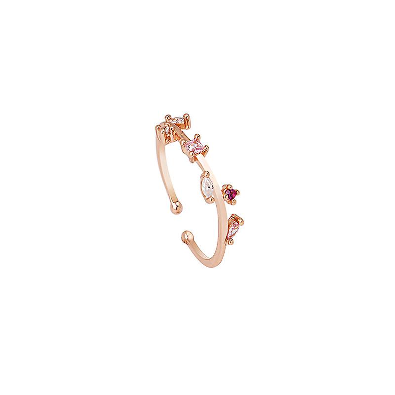 New Zircon Leaf Forest Elegant And Sweet Open Mouth Color Diamond Ring For Women