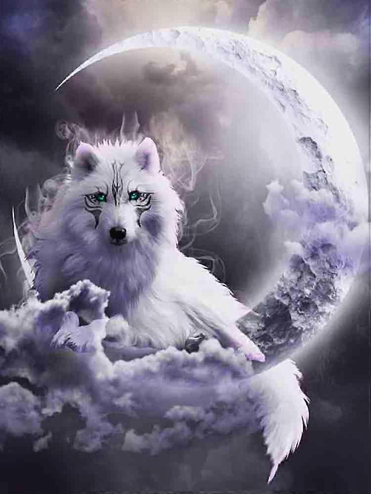 Dww-30 x 40 cm ,loup de tatouage de lune Diamond Painting Broderie Diamant Peinture  Canevas 5d Tableau Enfant Adulte Strass Lot Puzzle Dessin Decorat