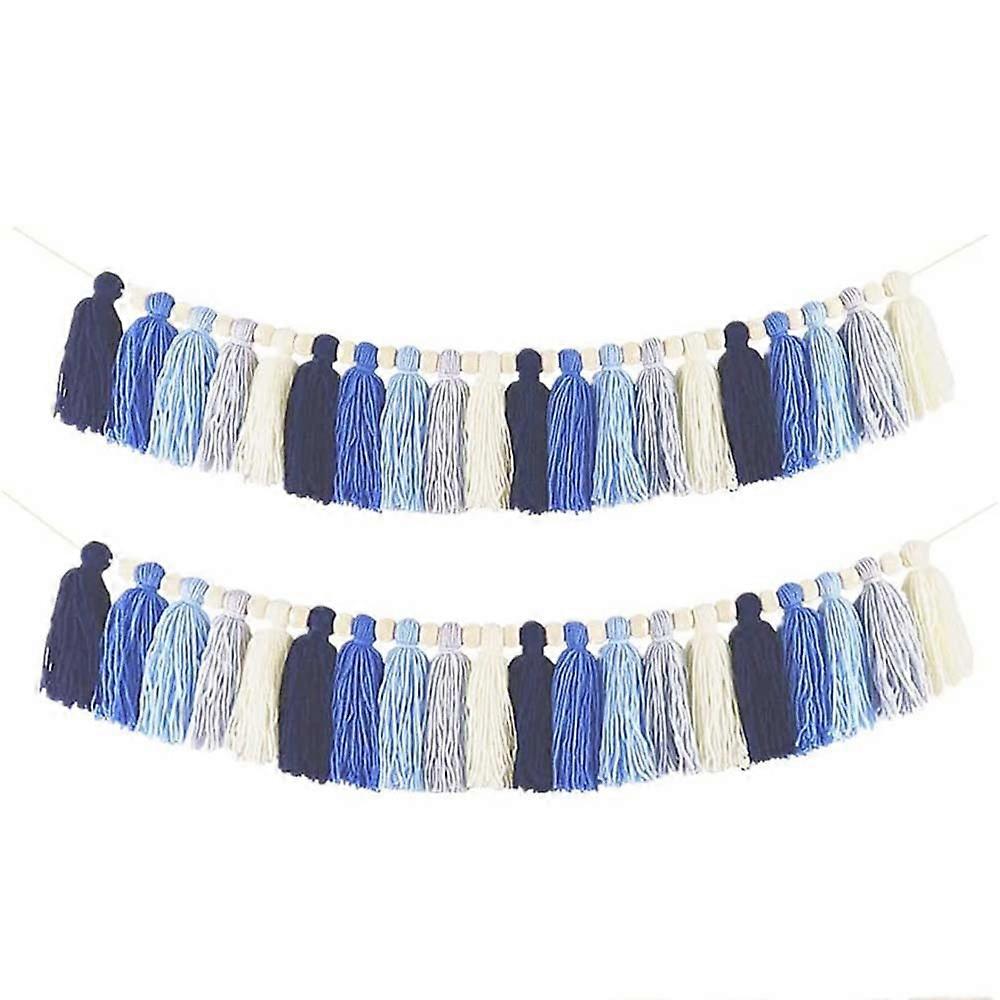 2 Pack Macrame Woven Tassel Garland Belly Basket Decorative Wall Hangings for Boho Home Decor
