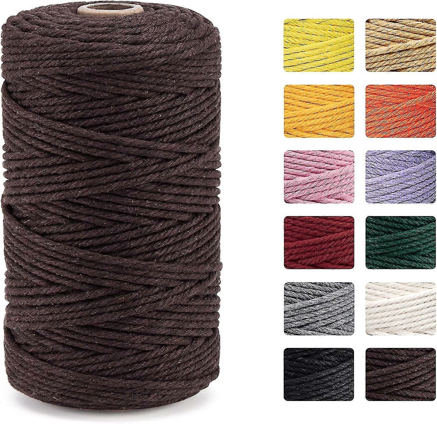 Piece Colorful Cotton Rope, 3mm X 100m Handwoven Cotton Rope, Natural Cotton Yarn For Knitting Hanging Plants Diy Decor Gift Wrapping - Brown