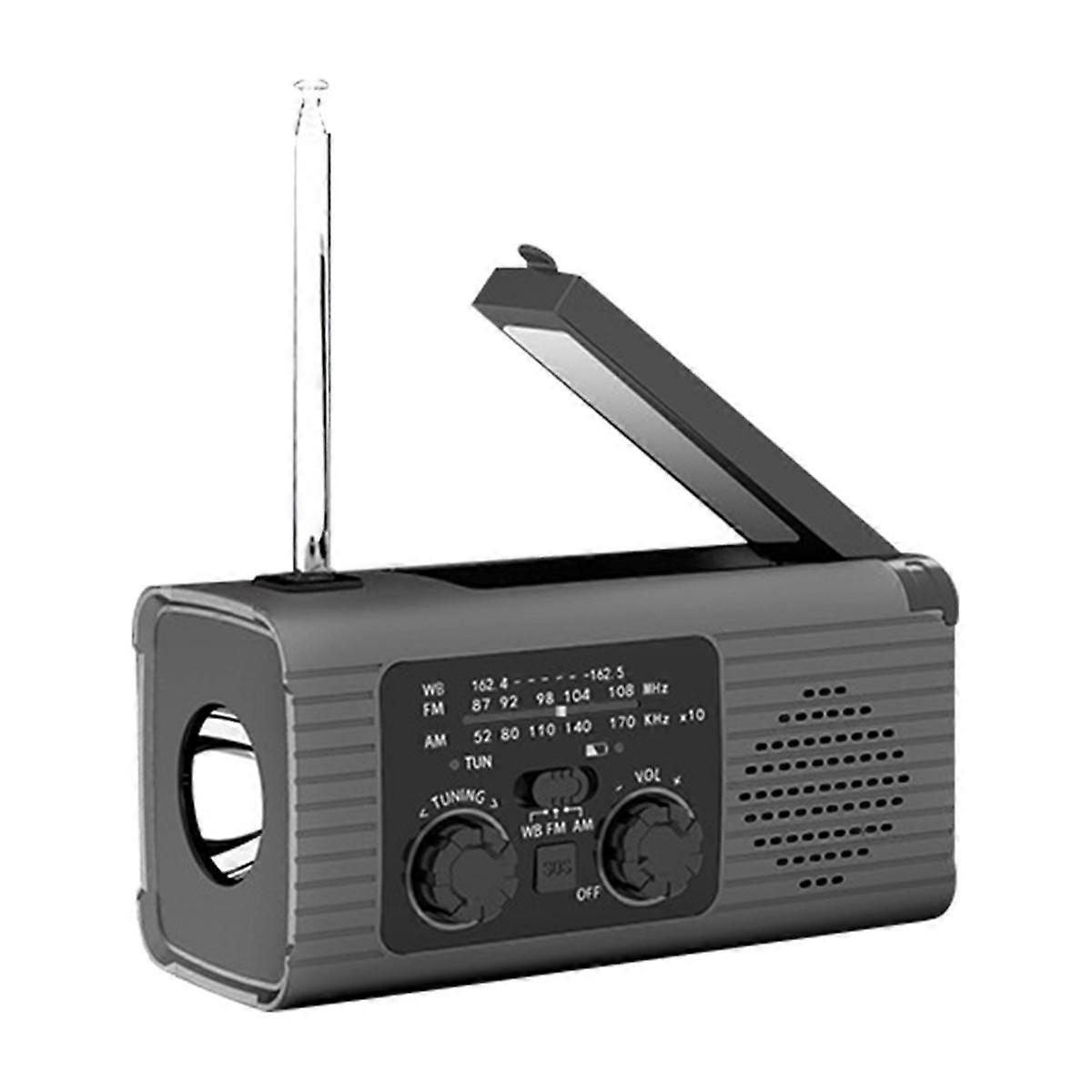 Emergency Weather Radio, 2000MAh Weather Alert Radio Solar Charging, Hand Crank & USB , AM/FM Radio Gray