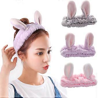 3 Pieces Makeup Hair Band Women Cute Headband Headband Rabbit Ears Hair Bands for Yoga/Sport/Makeuppink purple and grey