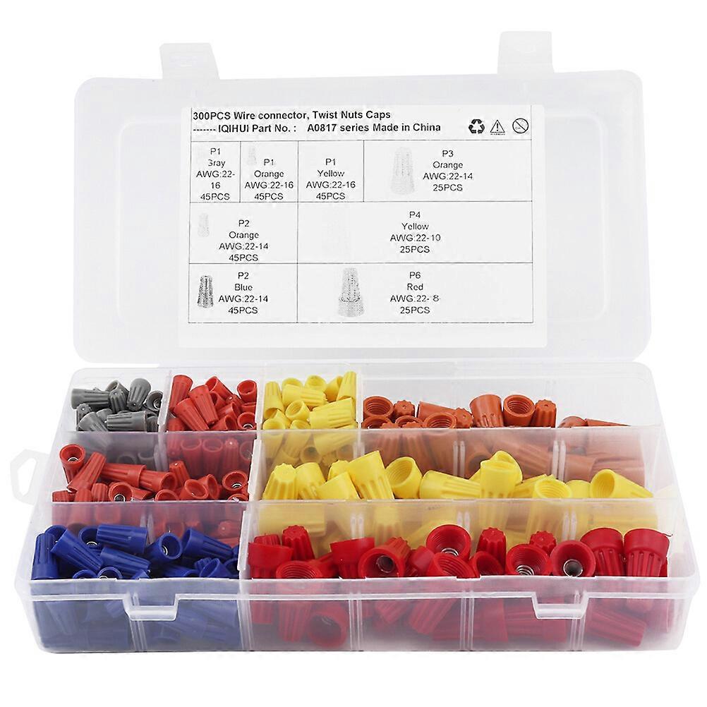 300pcs Electrical Wire Connectors Screw Terminals with Spring Insert Nuts Caps Connection Assortment Set Auto Parts