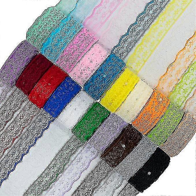 20 Rolls Of 200 Yards Mixed Colors Floral Pattern Fabric Lace Ribbons